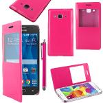 Pinke Samsung Galaxy Core Cases Art: Geldbörsen mit Bildern mit Knopf aus Kunstleder mit Sichtfenster 