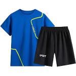Echinodon Jungen Sport-Set Schnelltrockend Shirt + Shorts Anzug für Fußball Jogging Training Blau 140