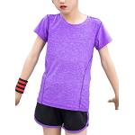 Echinodon Mädchen Sport-Set Schnelltrockend Shirt + Shorts Anzug für Yoga Jogging Training Violett 170