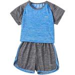 Echinodon Mädchen Sport Set Schnelltrockend T-Shirt + Kurze Hose Kinder 2tlg Trainingsanzug für Jogging Yoga Training Sommer Blau 140