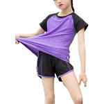 Echinodon Mädchen Sport Set Shirt + Shorts Schnelltrockend Anzug für Yoga Jogging Training Violett 170