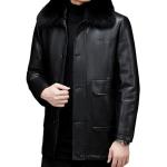 Schwarze Oversize Mini Gefütterte Lederjacken mit Reißverschluss aus Veloursleder für Herren Größe 4 XL für den für den Winter 