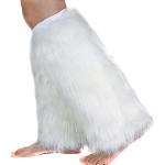 Weiße Elegante Beinstulpen mit Wolfmotiv aus Kunstfell für Damen Größe M für den für den Winter 