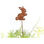 Braune 15 cm Hasen-Gartenfiguren mit Tiermotiv aus Edelrost 