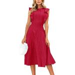 Reduzierte Rote Bestickte Casual Ärmellose Midi Rundhals-Ausschnitt Spitzenkleider aus Baumwolle für Damen Größe L für den für den Sommer 