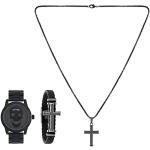 ED HARDY Herren-Armbanduhr mit Quarz-Uhrwerk, zweifarbig/mattschwarz, analog, mit Kreuz-Anhänger, Halskette und Armband, Zweifarbig / Mattschwarz, Medium, Classic
