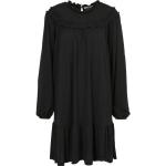Schwarze Unifarbene Langärmelige edc Midi Rundhals-Ausschnitt Shirtkleider mit Rüschen mit Knopf für Damen Größe M 