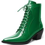 Grüne Spitze Ankle Boots & Klassische Stiefeletten mit Reißverschluss aus Leder für Damen Größe 36 für den für den Herbst 