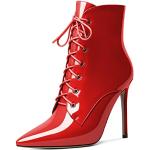 Rote Spitze High Heel Stiefeletten & High Heel Boots mit Schnürsenkel aus Leder für Damen Größe 40 für den für den Herbst 