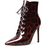 Rote Animal-Print High Heel Stiefeletten & High Heel Boots mit Schnürsenkel aus Leder für Damen Größe 38 