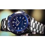 Blaue Elegante Schweizer Edox Automatik Herrenarmbanduhren aus Edelstahl ohne Ziffern mit Saphir mit Nachtleuchtfunktion mit Saphirglas-Uhrenglas 