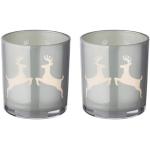 Graue Runde Teelichtgläser mit Hirsch-Motiv aus Glas 2-teilig 