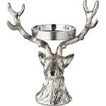 Silberne 20 cm Runde Weihnachtsanhänger mit Hirsch-Motiv glänzend aus Leder 