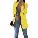 EFOFEI Damen Jacke Mit Doppelter Seitentasche Elegant Langarm Blazer Mode Anzug Trenchcoat Arbeitsanzug Mit Offenem Revers Gelb M