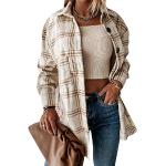 Khakifarbene Karo Langärmelige Karierte Blusen mit Knopf aus Fleece maschinenwaschbar für Damen Größe XL für den für den Herbst 