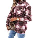 Rosa Karo Oversize Langärmelige Karierte Blusen mit Knopf aus Fleece maschinenwaschbar für Damen Größe S für den für den Herbst 