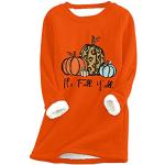 Orange Elegante Langärmelige T-Shirts aus Fleece für Damen Größe XL für den für den Winter 