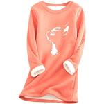 Oversize Langärmelige Katzen-Shirts mit Katzenmotiv mit Reißverschluss aus Fleece mit Kapuze für Damen Größe XL für den für den Winter 