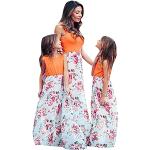 Orange Blumenmuster Boho Mini Kinderkleider A-Linie aus Tüll für Mädchen für den für den Sommer 