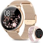 Goldene Wasserdichte Smartwatches mit Touchscreen-Zifferblatt mit Anruf-Funktion mit Roségold-Armband für Damen zum Fitnesstraining 
