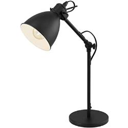 EGLO Tischlampe Priddy, 1 flammige Vintage Tischleuchte im Industrial Design, Retro Lampe, Nachttischlampe aus Stahl, Farbe: Schwarz, weiß, Fassung: E27, inkl. Schalter