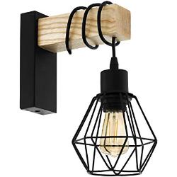 EGLO Wandlampe Townshend 5, 1 flammige Vintage Wandleuchte im Industrial Design, Retro Lampe aus Stahl und Holz, Farbe: Schwarz, braun, Fassung: E27