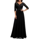 Schwarze Elegante 3/4-ärmelige Maxi Lange Abendkleider aus Spitze für Damen Größe XL 