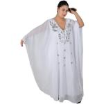 Egypt Bazar Abaya Festkleid aus Chiffon, Einheitsgröße: M bis XXXL (Weiß/Silber)