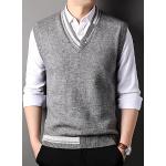 Graue Bestickte Business Ärmellose V-Ausschnitt Asymmetrische Pullover aus Polyester für Herren Größe XXL für den für den Herbst 