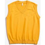 Gelbe Unifarbene Ärmellose V-Ausschnitt Herrensweatshirts mit Knopf aus Polyester Größe XL für den für den Herbst 