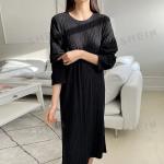 Reduzierte Schwarze Unifarbene Langärmelige SheIn Shirtkleider für Damen Größe XL 