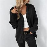Schwarze Unifarbene V-Ausschnitt Strickjacken mit Kapuze Handwäsche für Damen Übergrößen 