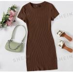 Braune Unifarbene SheIn Bandage-Kleider & Bodycon-Kleider enganliegend für Damen Größe XS für den für den Sommer 