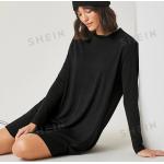 Schwarze Unifarbene Langärmelige SheIn Shirtkleider für Damen Größe XS 