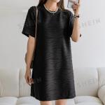Schwarze Unifarbene Kurzärmelige SheIn Shirtkleider für Damen Größe XL 