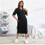 Schwarze Unifarbene Kurzärmelige SheIn Shirtkleider für Damen Größe XS für den für den Sommer 