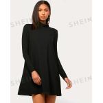 Schwarze Unifarbene Langärmelige SheIn Shirtkleider für Damen Größe XS 