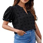 Schwarze Unifarbene Casual Kurzärmelige V-Ausschnitt Tunika-Blusen mit Puffärmeln aus Chiffon für Damen Größe 3 XL für den für den Frühling 