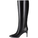 Schwarze Elegante Ekonika Spitze Pfennigabsatz High-Heel Stiefel ohne Verschluss aus Leder für Damen Größe 41 