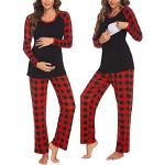 Rote Karo Langärmelige Rundhals-Ausschnitt Stillpyjamas aus Modal für Damen Größe XL 2-teilig Weihnachten für den für den Herbst 
