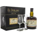 El Dorado Rum 15YO I Demerara Rum I 700 ml I 43% Volume I Brauner-Rum in der Geschenkbox mit 2 Gläsern