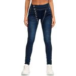 Reduzierte Dunkelblaue Sportliche Elara Slim Fit Jeans mit Knopf aus Baumwolle für Damen Größe XL 