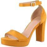 Reduzierte Gelbe Elara Offene High Heels & Stiletto-Pumps mit Riemchen aus Veloursleder für Damen Größe 40 für den für den Sommer 