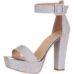 Silberne Offene High Heels & Stiletto-Pumps mit Riemchen für Damen Größe 41 