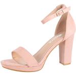 Reduzierte Pinke Elara Offene High Heels & Stiletto-Pumps mit Riemchen aus Veloursleder für Damen Größe 42 für den für den Sommer 