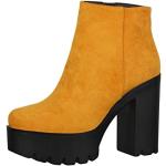 Gelbe Elara Blockabsatz Ankle Boots & Klassische Stiefeletten aus Veloursleder für Damen Größe 38 