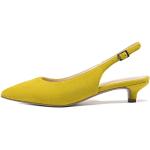 Gelbe Spitze Kitten-Heel-Absatz Slingback Pumps mit Schnalle aus Veloursleder für Damen Größe 43 zur Hochzeit für den für den Sommer 