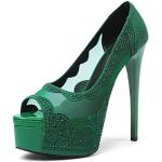 Grüne Elegante Offene Peep Toe Pumps mit Strass aus Mesh atmungsaktiv für Damen Größe 38 für den für den Sommer 