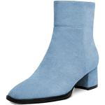 Hellblaue Elegante Ankle Boots & Klassische Stiefeletten mit Reißverschluss für Damen Größe 38 für den für den Herbst 