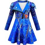 Eledobby Evie Descendants Kostüm Kleid für Mädchen Lange Ärmel V-Ausschnitt Kleider Kinder Cosplay Fancy Dress Halloween Dress Up Outfits Blau 7-8 Jahre